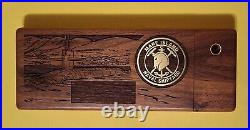 VTG Mare Island Naval Shipyard Desk Organizer Etched Walnut Case w Brass Emblem