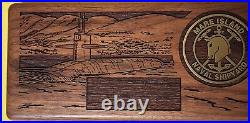 VTG Mare Island Naval Shipyard Desk Organizer Etched Walnut Case w Brass Emblem