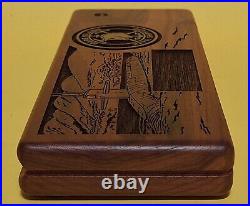 VTG Mare Island Naval Shipyard Desk Organizer Etched Walnut Case w Brass Emblem