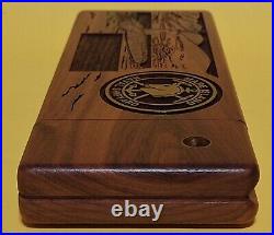 VTG Mare Island Naval Shipyard Desk Organizer Etched Walnut Case w Brass Emblem