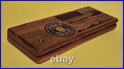 VTG Mare Island Naval Shipyard Desk Organizer Etched Walnut Case w Brass Emblem