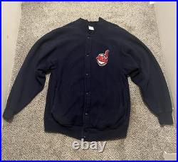 VTG Navy Champion Reverse Weave Sweatshirt Cardigan Cleveland Indians Men's L