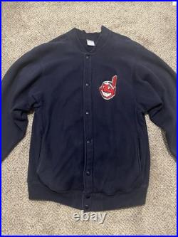 VTG Navy Champion Reverse Weave Sweatshirt Cardigan Cleveland Indians Men's L