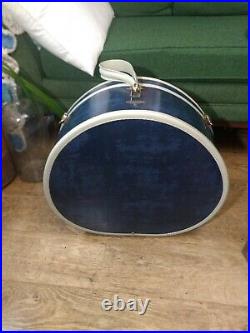 VTG Samsonite Suitcase Shwayder Round Hat Box Hard Sided navy blue/off white