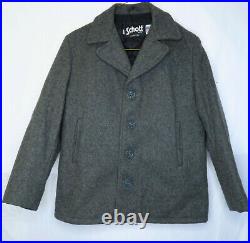 VTG Schott NYC Gray Wool Pea Coat Navy Quilted Jacket Size 40 Made in USA