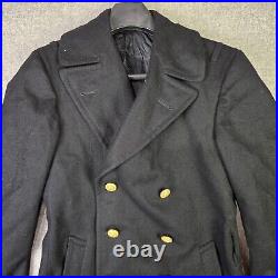 VTG US Navy AUTH Officer Long Wool Bridge Over Coat Pembroke Mens 38L Length 49