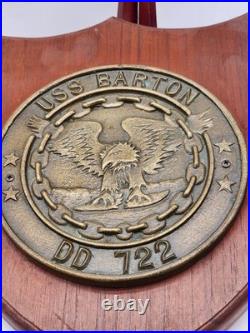 VTG. USS BARTON DD-722 5-6 LBS SOLID BRASS PLAQUE Original WWII DESTROYER RARE
