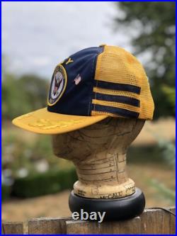 VTG United States Navy Patch 3 Stripe Snapback Hat Trucker Cap Made In USA