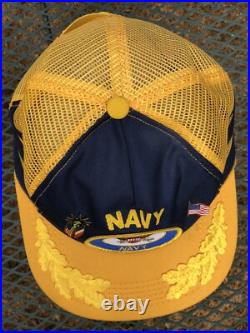 VTG United States Navy Patch 3 Stripe Snapback Hat Trucker Cap Made In USA