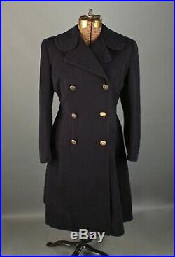 VTG Women's WWII Navy WAVES Wool Uniform Overcoat Sz S / M #2818 WW2 1940s Coat