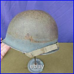 Very Rare 100% Orig Ww2 D Day Normandy Usn Navy Painted Grey Band M1 Helmet Name