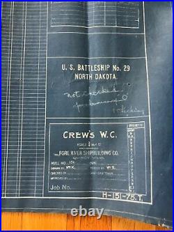 Very Rare U. S. Battleship North Dakota Hand Drawn Blue Prints 1907 95x28 No. 29