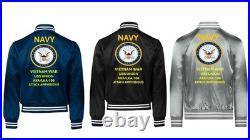 Vietnam Uss Cavalier Apa-37 Sivinylsatin Jacketnavy Official License