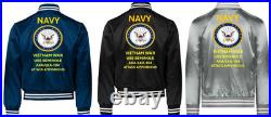 Vietnam Uss Cavalier Apa-37 Sivinylsatin Jacketnavy Official License
