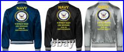 Vietnam Uss Cavalier Apa-37 Sivinylsatin Jacketnavy Official License