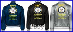 Vietnam Uss Cavalier Apa-37 Sivinylsatin Jacketnavy Official License