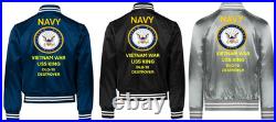 Vietnam Uss England Dlg-22 Sivinylsatin Jacketnavy Official License