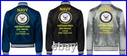Vietnam Uss Repose Ah-16 Sivinylsatin Jacketnavy Official License