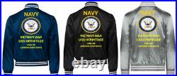 Vietnam Uss Warbler Msc-206 Sivinylsatin Jacketnavy Official License