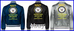 Vietnam Uss Warbler Msc-206 Sivinylsatin Jacketnavy Official License