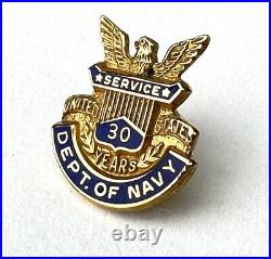 Vintage 10K GOLD United States DEPT OF NAVY 30 YEAR SERVICE AWARD LAPEL PIN HLP