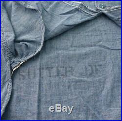 Vintage 1940's Chambray WWII USN Us Navy Denim Work Shirt 15 WW2 40's 50s' Army
