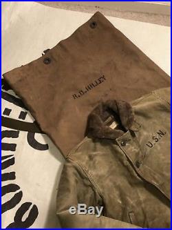 Vintage 1940s USN N1 Deck Jacket & Duffle Bag Named Sailor Navy WWII Sz 38