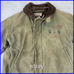 Vintage 1940s WW2 USN N-1 Deck Jacket 38 Alpaca Distressed US Navy Military 40s