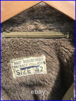 Vintage 1940s WW2 USN N-1 Deck Jacket 42 Alpaca Distressed US Navy Military 40s