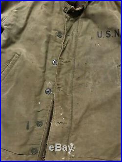 Vintage 1940s WW2 USN N-1 Deck Jacket Size 40 Alpaca WWII US Navy Military 40s