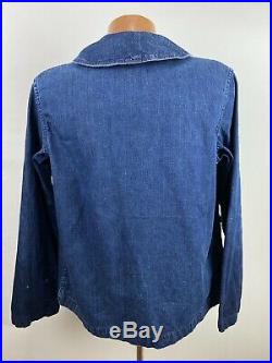 Vintage 1940s WWII Navy Shawl Collar Denim Jacket Men Medium Indigo Blue WW2 USN