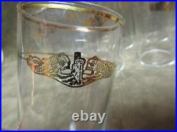 Vintage 1950's Corning Glass United States Navy Submarine Gold Emblem Tumblers