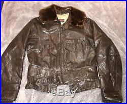 Vintage 1950s US NAVY WW2 Colvinex Leather Jacket Goatskin Flight Metal Core Vtg