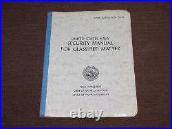 Vintage 1954 Us United States Navy Security For Classified Matter Book