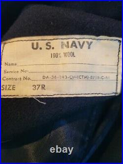 Vintage 1961 Wool Navy Bridge Coat 37R Long Officer Overcoat Peacoat Gold Button