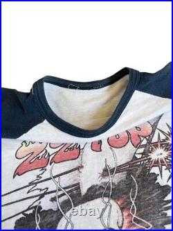 Vintage 1980 ZZ Top Deguello Expect No Quarters Tour Raglan T-Shirt Navy / White