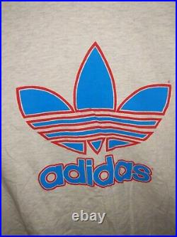 Vintage 1980s L Large men's Adidas T-shirt HTF Oatmeal-White Red Blue USA Made