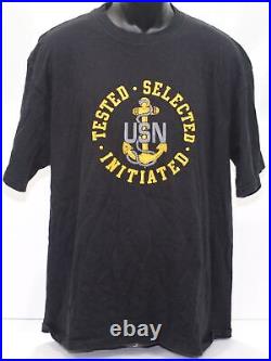 Vintage 1980s M. J. Soffe US Navy USN Tested Selected Initiated Black T Shirt XL