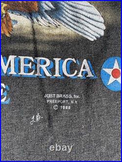 Vintage 3D Emblem Eagle Wings Over America Military Plane 80s T Shirt Size M