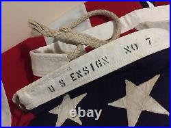 Vintage 48 Star WWII Era US Ensign No 7 US Navy American Flag. 5x9.5 Ft. Rare