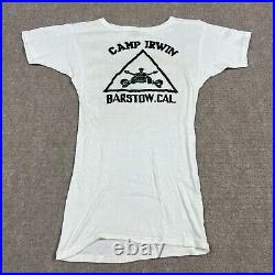 Vintage 50s Camp Irwin Military Flock T Shirt Mens Small Barstow Army Base Fort