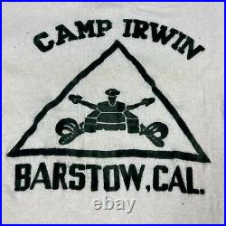 Vintage 50s Camp Irwin Military Flock T Shirt Mens Small Barstow Army Base Fort