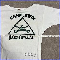 Vintage 50s Camp Irwin Military Flock T Shirt Mens Small Barstow Army Base Fort