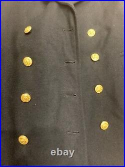 Vintage 50s Wool Navy Bridge Coat 40 Reg Officer Overcoat Peacoat gold USA EUC