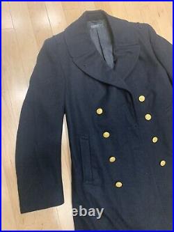 Vintage 50s Wool Navy Bridge Coat 40 Reg Officer Overcoat Peacoat gold USA EUC