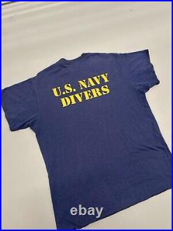 Vintage 70s 80s US Navy Deep Sea Divers Reversible T Shirt Adult Large Blue