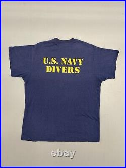 Vintage 70s 80s US Navy Deep Sea Divers Reversible T Shirt Adult Large Blue