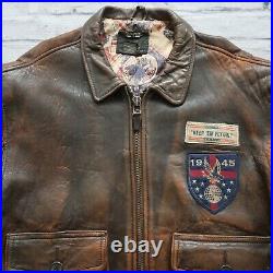 Vintage 80s Avirex G-1 Leather Flight Jacket Size L A-2 Coat Navy USN USA Flag