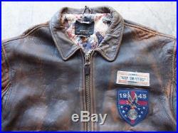 Vintage 80s Avirex G-1 Leather Flight Jacket Size L Coat Navy USN USA Flag