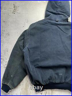 Vintage 80s Carhartt JQ283 Hooded Jacket Navy Sunfaded/Thrashed (size Large)